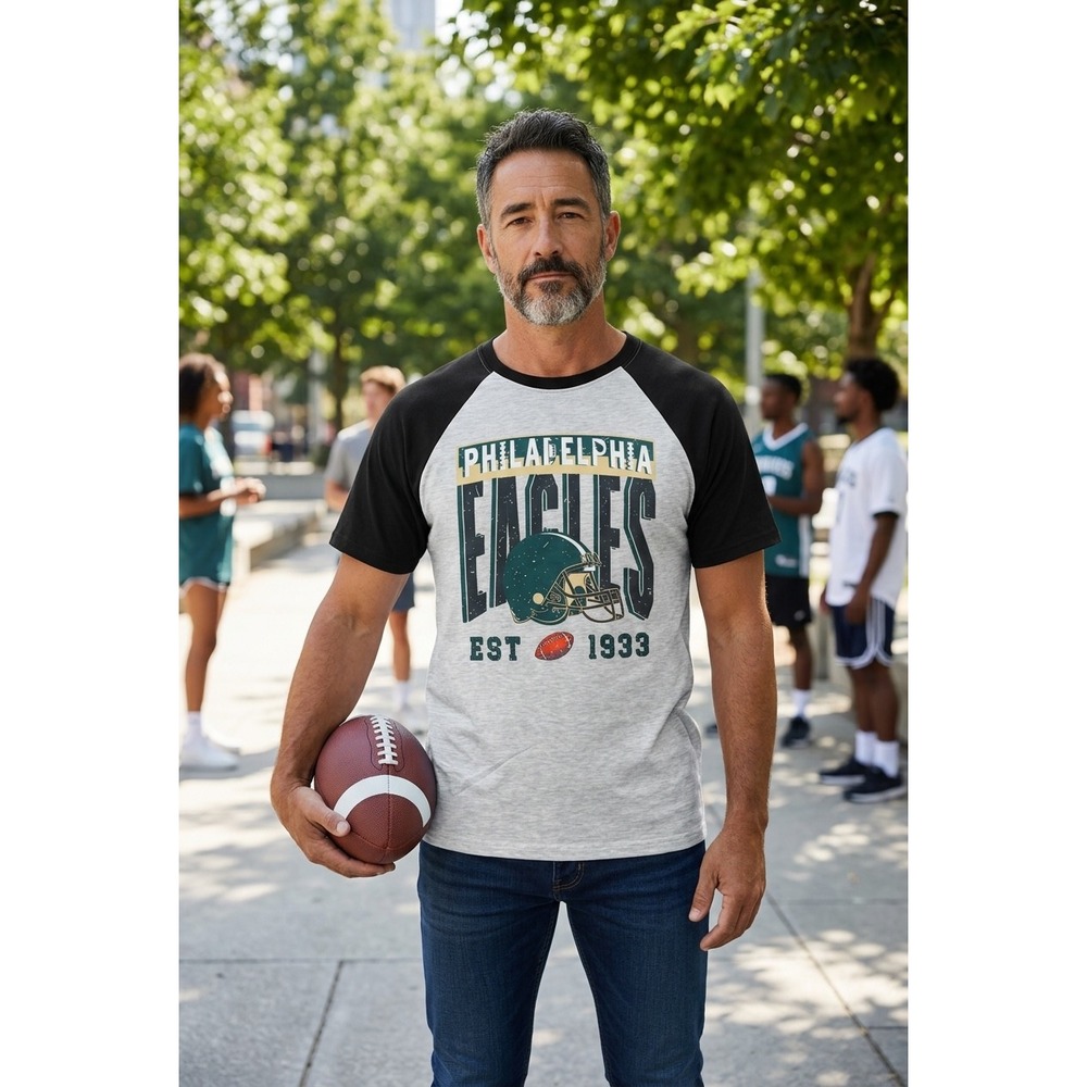 Philadelphia Eagles NFL Football Raglan T-Shirt Gray Black Est 1933 Mens Large